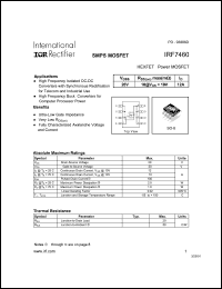 IRF7460 datasheet: HEXFET power MOSFET.  VDSS = 20V, RDS(on) = 10 mOhm @ VGS = 10V, ID = 12A IRF7460