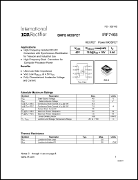 IRF7468 datasheet: HEXFET power MOSFET.  VDSS = 40V, RDS(on) = 15.5mOhm @ VGS = 10V, ID = 9.4A IRF7468