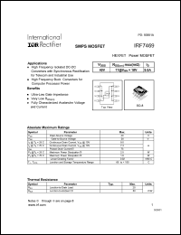 IRF7469 datasheet: HEXFET power MOSFET.  VDSS = 40V, RDS(on) = 17mOhm @ VGS = 10V, ID = 9.0A IRF7469
