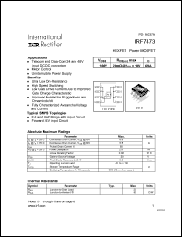 IRF7473 datasheet: HEXFET power MOSFET.  VDSS = 100V, RDS(on) = 26mOhm @ VGS = 10V, ID = 6.9A IRF7473