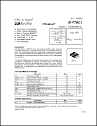 IRF7501 datasheet: HEXFET power MOSFET.  VDSS = 20V, RDS(on) = 0.135 Ohm IRF7501