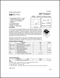 IRF7534D1 datasheet: FETKY MOSFET and schottky diode.  VDSS = -20V, RDS(on) = 0.055 Ohm, schottky Vf = 039V. IRF7534D1