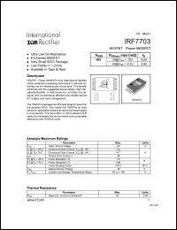 IRF7703 datasheet: HEXFET power MOSFET. VDSS = -40V, RDS(on) = 28mOhm, ID = -6.0A @ VGS = -10V. RDS(on) = 45mOhm, ID = -4.8A @ VGS = -4.5V. IRF7703