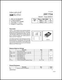 IRF7704 datasheet: HEXFET power MOSFET. VDSS = -40V, RDS(on) = 46mOhm, ID = -4.6A @ VGS = -10V. RDS(on) = 74mOhm, ID = -3.7A @ VGS = -4.5V. IRF7704