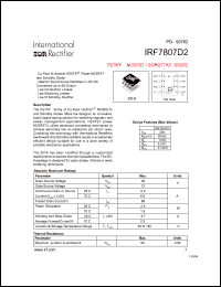 IRF7807D2 datasheet: FETKY MOSFET and schottky diode. VDS = 30V, RDS(on) =25mOhm IRF7807D2