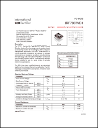 IRF7807VD1 datasheet: FETKY MOSFET and schottky diode. VDS = 30V, RDS(on) =17mOhm IRF7807VD1