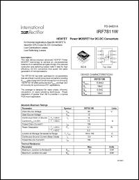 IRF7811W datasheet: HEXFET power MOSFET for DC-DC converter. VDS = 30V, RDS(on) = 9.0mOhm IRF7811W