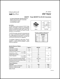 IRF7822 datasheet: HEXFET power MOSFET for DC-DC converter. VDS = 30V, RDS(on) = 5.0mOhm IRF7822