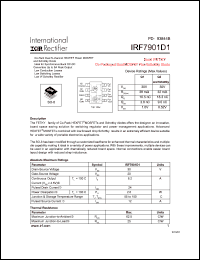 IRF7901D1 datasheet: Dual FETKY co-packaged dual MOSFET plus schottky diode . VDS = 30V, RDS(on) = 38mOhm (Q1). VDS = 30V, RDS(on) = 32mOhm (Q2 and schottky). IRF7901D1