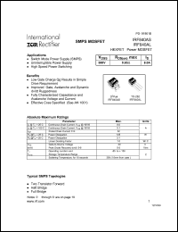 IRF840AS datasheet: HEXFET power MOSFET. VDS = 500V, RDS(on) = 0.85 Ohm , ID = 8.0A IRF840AS