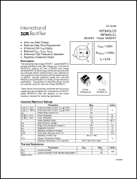 IRF840LCL datasheet: HEXFET power MOSFET. VDS = 500V, RDS(on) = 0.85 Ohm , ID = 8.0A IRF840LCL