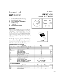 IRF9530N datasheet: HEXFET power MOSFET. VDSS = -100V, RDS(on) = 0.20 Ohm, ID = -14A IRF9530N