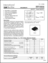 IRF9956 datasheet: HEXFET power MOSFET. VDSS = 30V, RDS(on) = 0.10 Ohm IRF9956