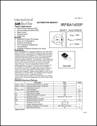 IRFBA1405P datasheet: HEXFET power MOSFET. VDSS = 55V, RDS(on) = 5.0mOhm, ID = 174A IRFBA1405P
