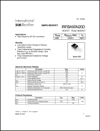 IRFBA90N20D datasheet: HEXFET power MOSFET. VDSS = 200V, RDS(on) = 0.023 Ohm, ID = 98A IRFBA90N20D