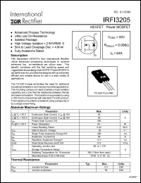 IRFI3205 datasheet: HEXFET power MOSFET. VDSS = 55V, RDS(on) = 0.008 Ohm, ID = 64 A IRFI3205