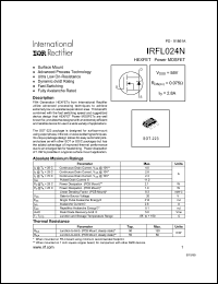 IRFL024N datasheet: HEXFET power MOSFET. VDSS = 55V, RDS(on) = 0.075 Ohm, ID = 2.8A IRFL024N