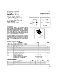 IRFP140N datasheet: HEXFET power MOSFET. VDSS = 100V, RDS(on) = 0.052 Ohm, ID = 33A IRFP140N