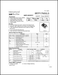 IRFP17N50LS datasheet: HEXFET power MOSFET. VDSS = 500V, RDS(on) = 0.28 Ohm, ID = 16A, Trr = 170ns. IRFP17N50LS