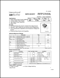 IRFP23N50L datasheet: HEXFET power MOSFET. VDSS = 500V, RDS(on) = 0.190 Ohm, ID = 23A, Trr = 170ns. IRFP23N50L