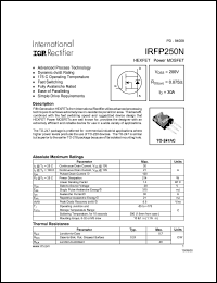 IRFP250N datasheet: HEXFET power MOSFET. VDSS = 200V, RDS(on) = 0.075 Ohm, ID = 30A IRFP250N