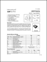 IRFP260N datasheet: HEXFET power MOSFET. VDSS = 200 V, RDS(on) = 0.04 Ohm, ID = 50 A IRFP260N