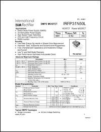 IRFP31N50L datasheet: HEXFET power MOSFET. VDSS = 500 V, RDS(on) = 0.15 Ohm, ID = 31 A IRFP31N50L