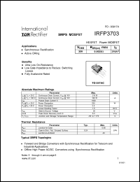 IRFP3703 datasheet: HEXFET power MOSFET. VDSS = 30 V, RDS(on) = 0.0028 Ohm, ID = 210 A IRFP3703