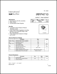 IRFP4710 datasheet: HEXFET power MOSFET. VDSS = 100 V, RDS(on) = 0.014 Ohm, ID = 72 A IRFP4710