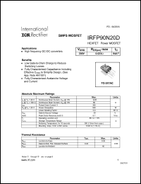 IRFP90N20D datasheet: HEXFET power MOSFET. VDSS = 200 V, RDS(on) = 0.023 Ohm, ID = 94 A IRFP90N20D