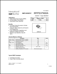 IRFPS37N50A datasheet: HEXFET power MOSFET. VDSS = 500 V, RDS(on) = 0.13 Ohm, ID = 36 A IRFPS37N50A