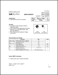 IRFU13N20D datasheet: HEXFET power MOSFET. VDSS = 200V, RDS(on) = 0.235 Ohm, ID = 13A IRFU13N20D