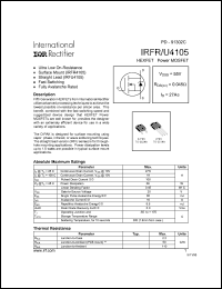 IRFU4105 datasheet: HEXFET power MOSFET. VDSS = 55V, RDS(on) = 0.045 Ohm, ID = 27A IRFU4105