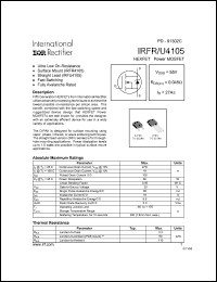 IRFR4105 datasheet: HEXFET power MOSFET. VDSS = 55V, RDS(on) = 0.045 Ohm, ID = 27A IRFR4105