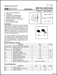 IRFR9024N datasheet: HEXFET power MOSFET. VDSS = -55V, RDS(on) = 0.175 Ohm, ID = -11A IRFR9024N