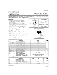 IRG4BC10UD datasheet: Insulated gate bipolar transistor with ultrafast soft recovery diode. VCES = 600V, VCE(on)typ. = 2.150V @ VGE = 15V, IC = 5.0A, tf(typ) = 140ns. IRG4BC10UD