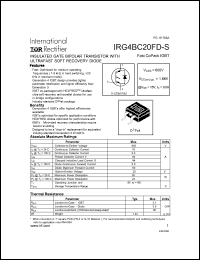 IRG4BC20FD-S datasheet: Insulated gate bipolar transistor with ultrafast soft recovery diode. VCES = 600V, VCE(on)typ. = 1.66V @ VGE = 15V, IC = 9.0A IRG4BC20FD-S