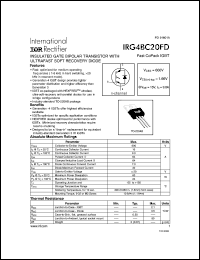 IRG4BC20FD datasheet: Insulated gate bipolar transistor with ultrafast soft recovery diode. VCES = 600V, VCE(on)typ. = 1.66V @ VGE = 15V, IC = 9.0A IRG4BC20FD