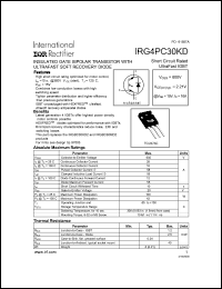 IRG4PC30KD datasheet: Insulated gate bipolar transistor with ultrafast soft recovery diode. VCES = 600V, VCE(on)typ. = 2.21V @ VGE = 15V, IC = 16A IRG4PC30KD