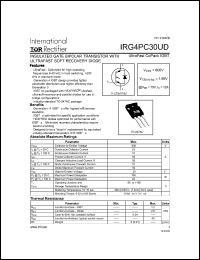 IRG4PC30UD datasheet: Insulated gate bipolar transistor with ultrafast soft recovery diode. VCES = 600V, VCE(on)typ. = 1.95V @ VGE = 15V, IC = 12A IRG4PC30UD