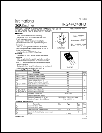 IRG4PC40FD datasheet: Insulated gate bipolar transistor with ultrafast soft recovery diode. VCES = 600V, VCE(on)typ. = 1.50V @ VGE = 15V, IC = 27A IRG4PC40FD