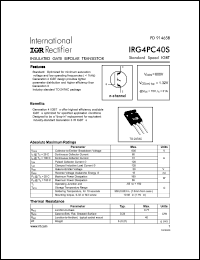 IRG4PC40S datasheet: Insulated gate bipolar transistor. VCES = 600V, VCE(on)typ. = 1.32V @ VGE = 15V, IC = 31A IRG4PC40S