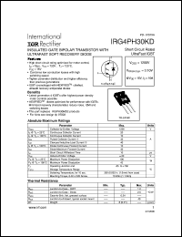 IRG4PH30KD datasheet: Insulated gate bipolar transistor with ultrafast soft recovery diode. VCES = 1200V, VCE(on)typ. = 3.10V @ VGE = 15V, IC = 10A IRG4PH30KD