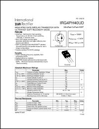 IRG4PH40UD datasheet: Insulated gate bipolar transistor with ultrafast soft recovery diode. VCES = 1200V, VCE(on)typ. = 2.43V @ VGE = 15V, IC = 21A IRG4PH40UD
