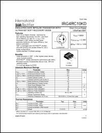 IRG4RC10KD datasheet: Insulated gate bipolar transistor with ultrafast soft recovery diode. VCES = 600V, VCE(on)typ. = 2.39V @ VGE = 15V, IC = 5.0A IRG4RC10KD