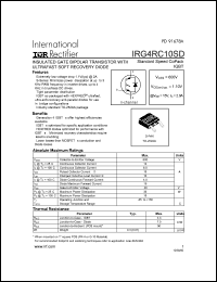 IRG4RC10SD datasheet: Insulated gate bipolar transistor with ultrafast soft recovery diode. VCES = 600V, VCE(on)typ. = 1.10V @ VGE = 15V, IC = 2.0A IRG4RC10SD