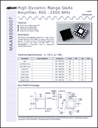 MAAMSS0007 datasheet: 800-2500 MHz, High dynamic range GaAs amplifier MAAMSS0007