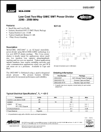 DS52-0007-TR datasheet: 2200-2500 MHz, Low cost two-way GMIC SMT power divider DS52-0007-TR