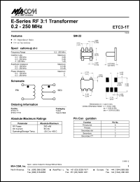 ETC3-1TTR datasheet: 0.2-250 MHz,  RF 3:1 transformer ETC3-1TTR