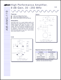 AM-119PIN datasheet: 30-250 MHz, high performance amplifier, 8 dB gain AM-119PIN